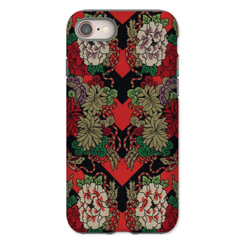 Red Fan Pattern - G.a. Audsley Iphone Case, 8 / Matte, Floral Patterned Phone Case Red Green Beige Botanical