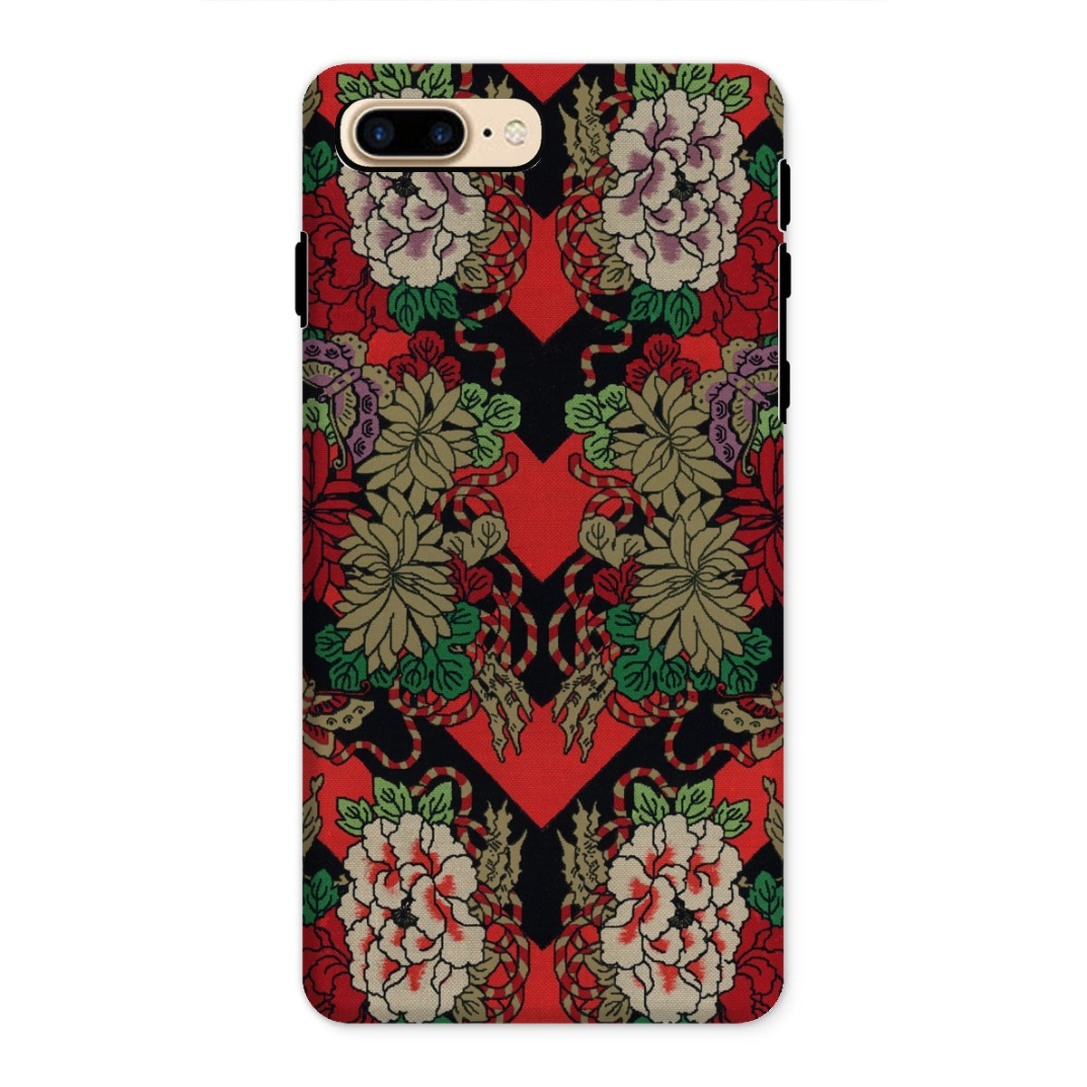 Red Fan Pattern G.a. Audsley Iphone Case, 8 Plus / Matte, Floral Patterned Phone Case Red Black Beige Botanical