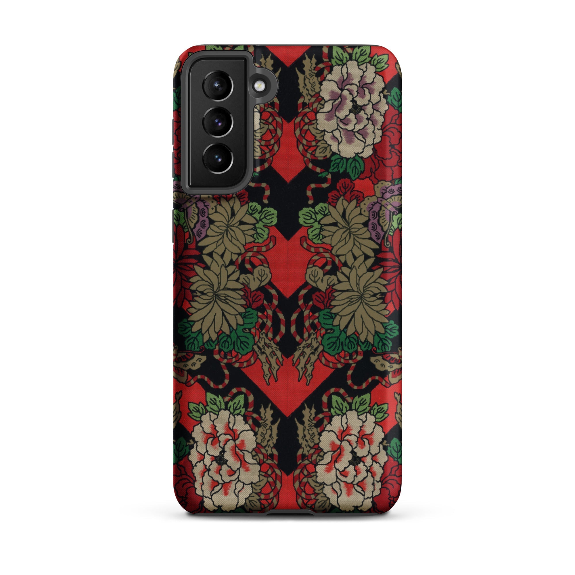 Red Fan Pattern - G.a. Audsley Samsung Case, Galaxy S21 Plus / Matte, Smartphone Case Black Red Green Floral Pattern