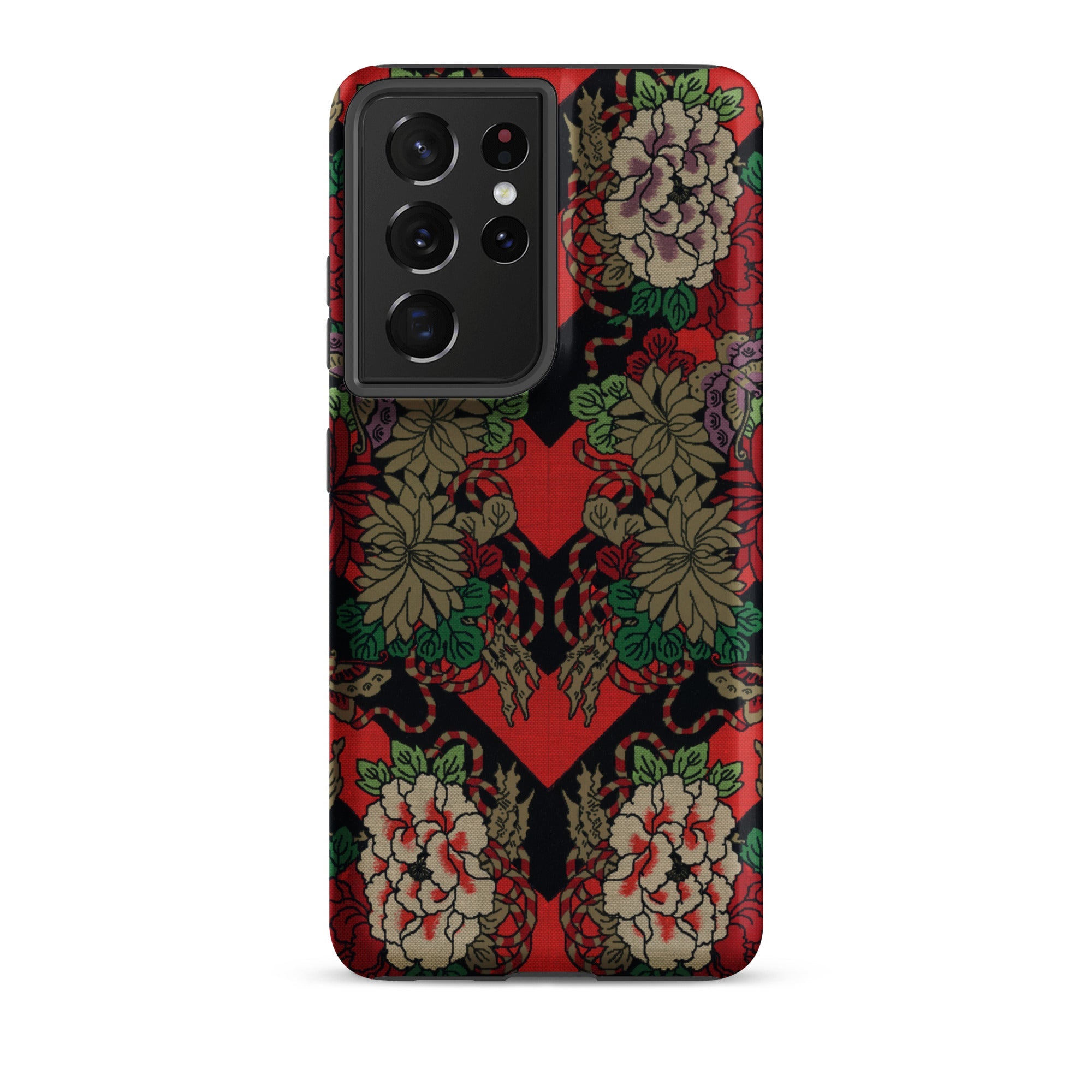 Red Fan Pattern - G.a. Audsley Samsung Case, Galaxy S21 Ultra / Matte, Smartphone Case Ornate Floral Ribbon Pattern Red Black