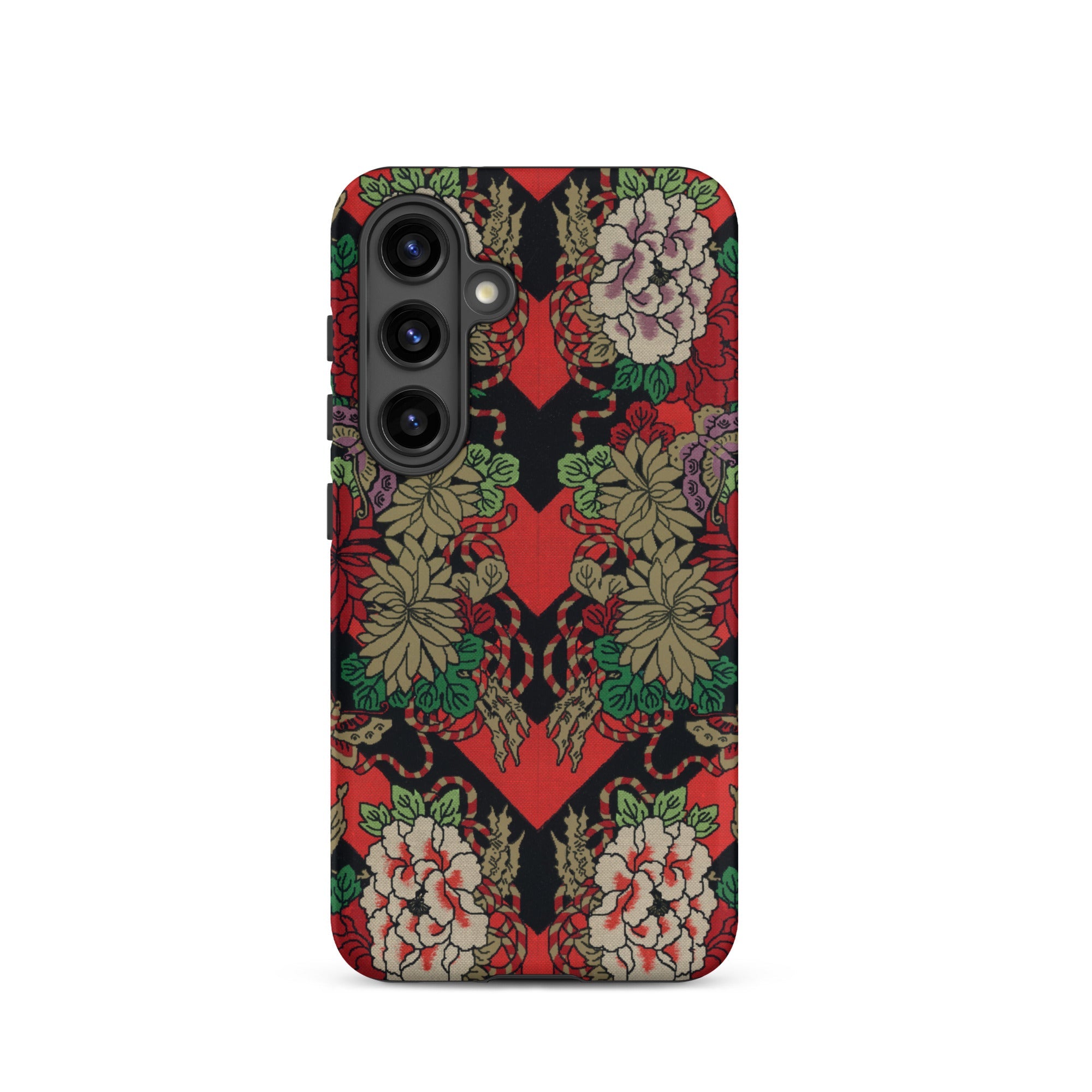 Red Fan Pattern - G.a. Audsley Samsung Case, Galaxy S24 / Matte, Smartphone Case Vibrant Floral Pattern Black Red Background
