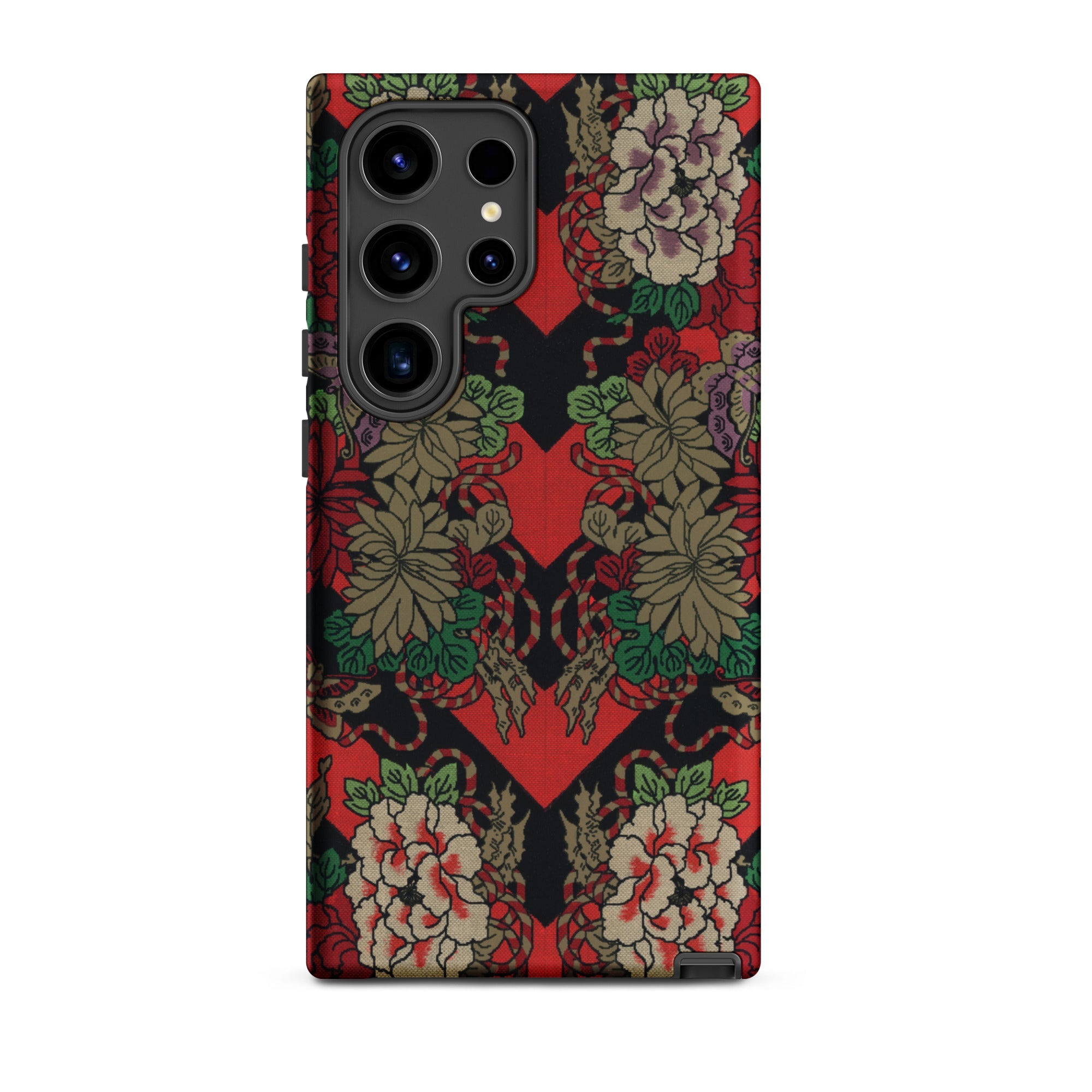 Red Fan Pattern - G.a. Audsley Samsung Case, Galaxy S24 Ultra / Matte, Smartphone Case Black Red Green Floral Pattern