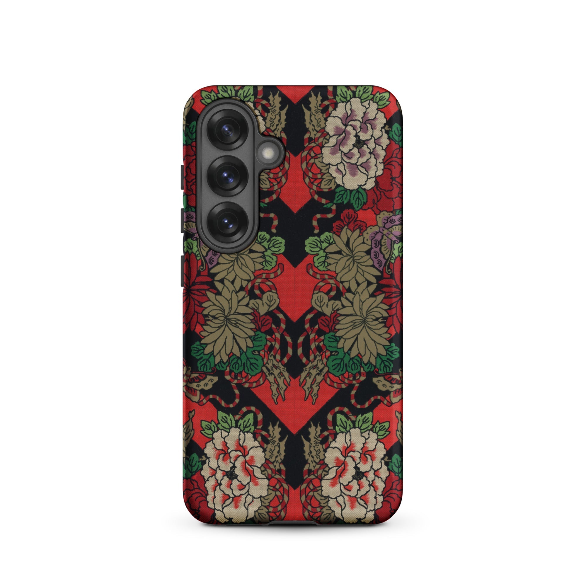 Red Fan Pattern - G.a. Audsley Samsung Case, Galaxy S25 / Matte, Smartphone Case Vibrant Floral Pattern Black Red Background