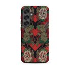 Red Fan Pattern - G.a. Audsley Samsung Case, Galaxy S25 Plus / Matte, Black Smartphone Vibrant Red Floral Patterned Case Stylized