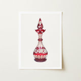 Red Glass Decanter - Frank M. Keane Decorative Art Print / Canvas Perfume Bottle Intricate White Floral Etchings Glassware, Prints