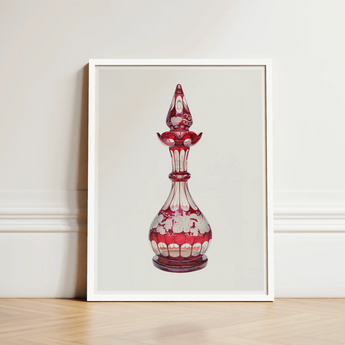 Red Glass Decanter - Frank M. Keane Decorative Art Print / Canvas Framed Artwork Perfume Bottle Intricate White Glassware, Prints