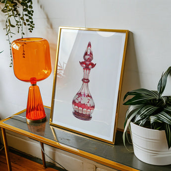 Red Glass Decanter - Frank M. Keane Decorative Art Print / Canvas Framed Artwork Pink Decorative Glass Decanter Ornate Keane Glassware,