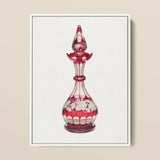 Red Glass Decanter - Frank M. Keane Decorative Art Print / Canvas Red Glass Perfume Bottle Intricate White Floral Etchings Keane Decorative