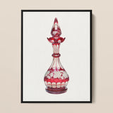 Red Glass Decanter - Frank M. Keane Decorative Art Print / Canvas Red Glass Perfume Bottle Intricate White Floral Etchings Keane Decorative