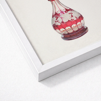 Red Glass Decanter - Frank M. Keane Decorative Art Print / Canvas Perfume Bottle Intricate White Floral Tooth-like Glassware, Prints