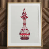 Red Glass Decanter - Frank M. Keane Decorative Art Print / Canvas Red White Ornate Glass Perfume Bottle Intricate Floral Keane Decorative