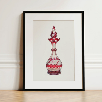 Red Glass Decanter - Frank M. Keane Decorative Art Print / Canvas Red White Ornate Glass Perfume Bottle Intricate Floral Keane Decorative