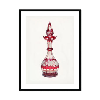 Red Glass Decanter - Frank M. Keane Decorative Art Print, Ornate Cranberry Glass Decanter Decorative Cut Overlay Pattern