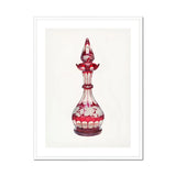 Red Glass Decanter - Frank M. Keane Decorative Art Print, Ornate Cranberry Glass Decanter Etched Floral Patterns Decorative