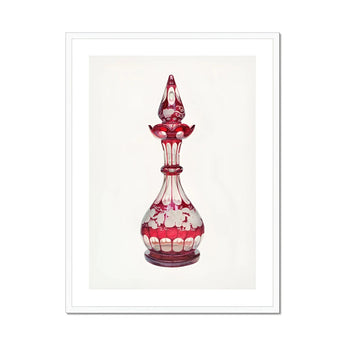 Red Glass Decanter - Frank M. Keane Decorative Art Print, Ornate Cranberry Glass Decanter Etched Floral Patterns Decorative