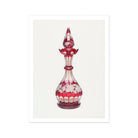 Red Glass Decanter - Frank M. Keane Decorative Art Print, Ornate Ruby-colored Glass Decanter Decorative Cut Patterns