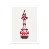 Red Glass Decanter - Frank M. Keane Decorative Art Print, Ornate Ruby-colored Glass Decanter Decorative Cut Patterns Pointed