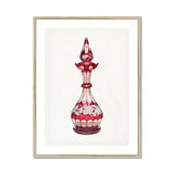 Red Glass Decanter - Frank M. Keane Decorative Art Print, Ornate Ruby-colored Glass Decanter Etched Floral Patterns Decorative