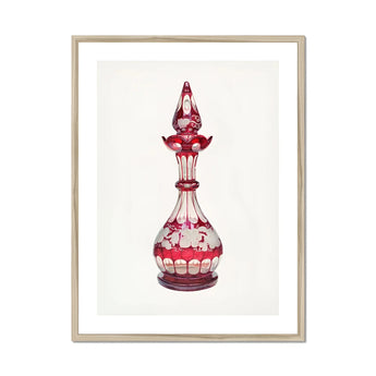 Red Glass Decanter - Frank M. Keane Decorative Art Print, Ornate Ruby-colored Glass Decanter Etched Floral Patterns Decorative
