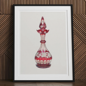 Red Glass Decanter - Frank M. Keane Decorative Art Print, Ornate Red White Glass Decanter Elongated Stopper