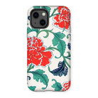 Red Peonies - Owen Jones Floral Iphone Case, 13 / Matte, Floral-patterned Phone Case Red Flowers Green Leaves
