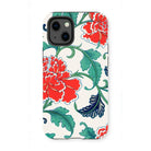 Red Peonies - Owen Jones Floral Iphone Case, 13 Mini / Matte, Floral-patterned Phone Case Red Flowers Green Leaves White