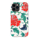 Red Peonies - Owen Jones Floral Iphone Case, 14 Pro / Matte, Floral-patterned Smartphone Case Red Flowers Green Leaves