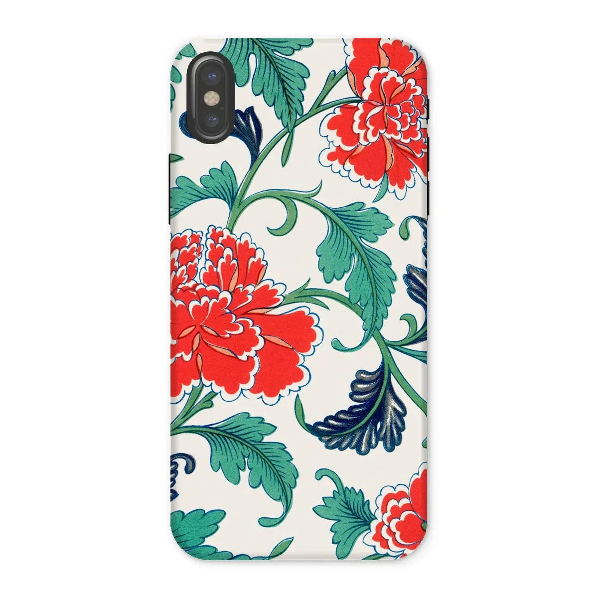 Red Peonies - Owen Jones Floral Iphone Case, x / Matte, Floral-patterned Smartphone Case Red Flowers Green Leaves