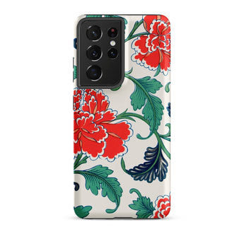 Red Peonies - Owen Jones Floral Phone Case Samsung Galaxy S21 Ultra / Matte Vibrant Red Green Floral Patterned Phone Case Cream-colored