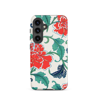 Red Peonies - Owen Jones Floral Phone Case Samsung Galaxy S24 / Matte Vibrant Red Green Floral-patterned Phone Case White Background Owen