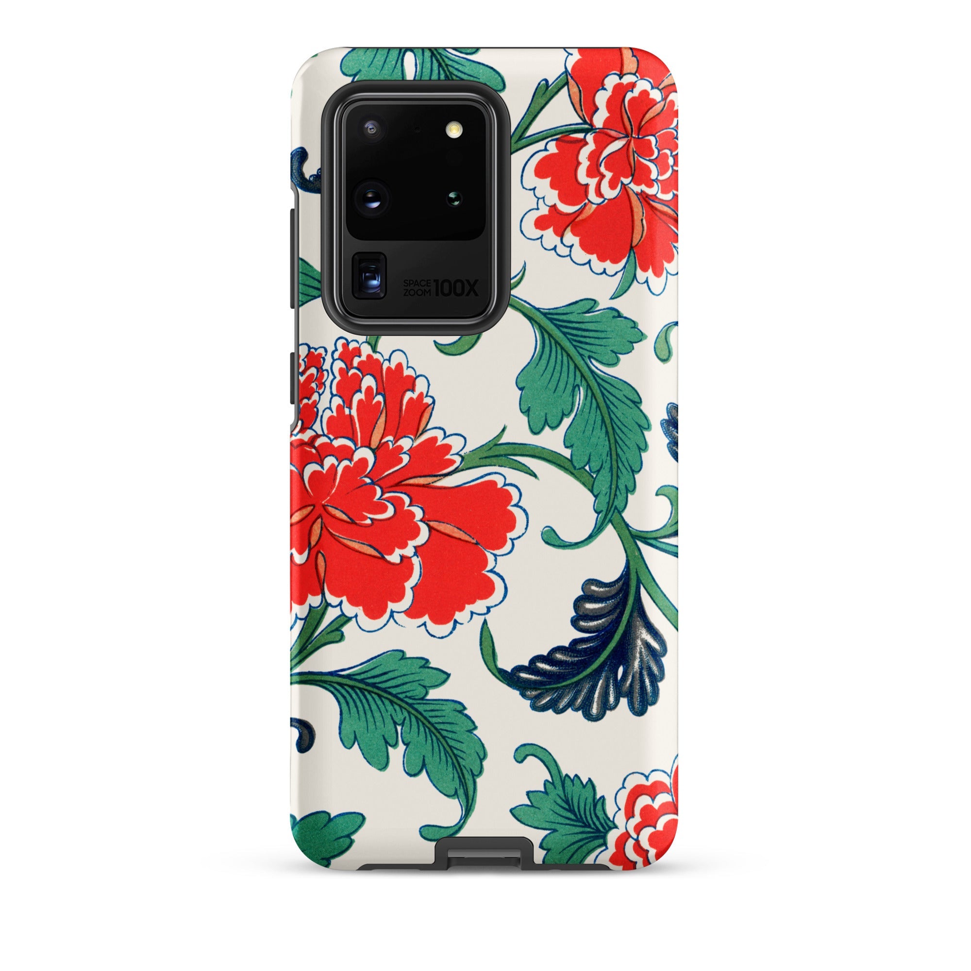 Red Peonies Owen Jones Floral Samsung Case, Galaxy S20 Ultra / Matte, White Phone Case Vibrant Red Floral Green Leaf
