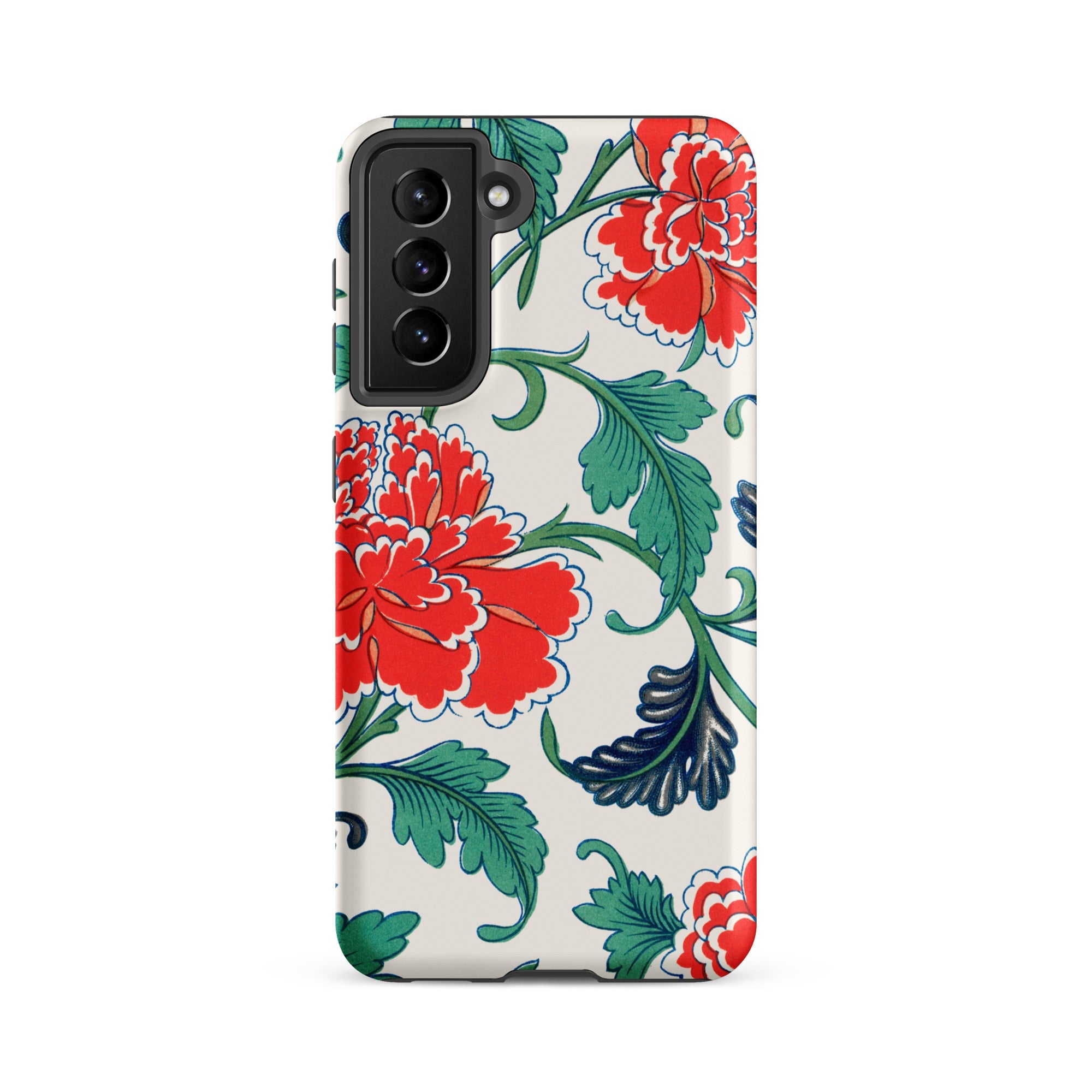 Red Peonies Owen Jones Floral Samsung Case, Galaxy S21 Fe / Matte, White Smartphone Case Red Green Floral Pattern