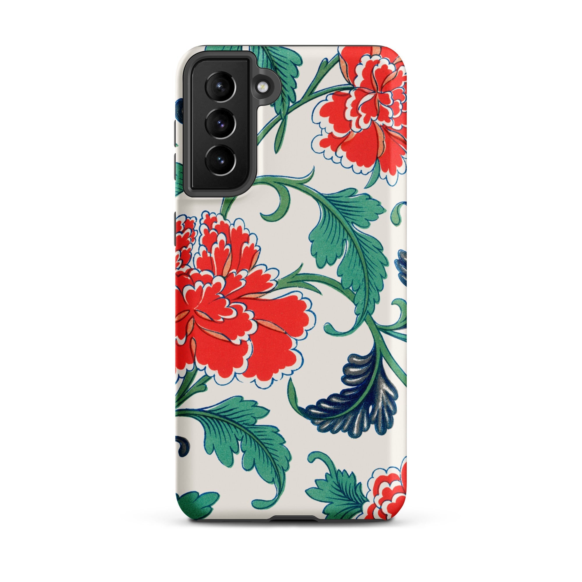 Red Peonies Owen Jones Floral Samsung Case, Galaxy S21 Plus / Matte, White Phone Case Vibrant Red Green Floral Pattern