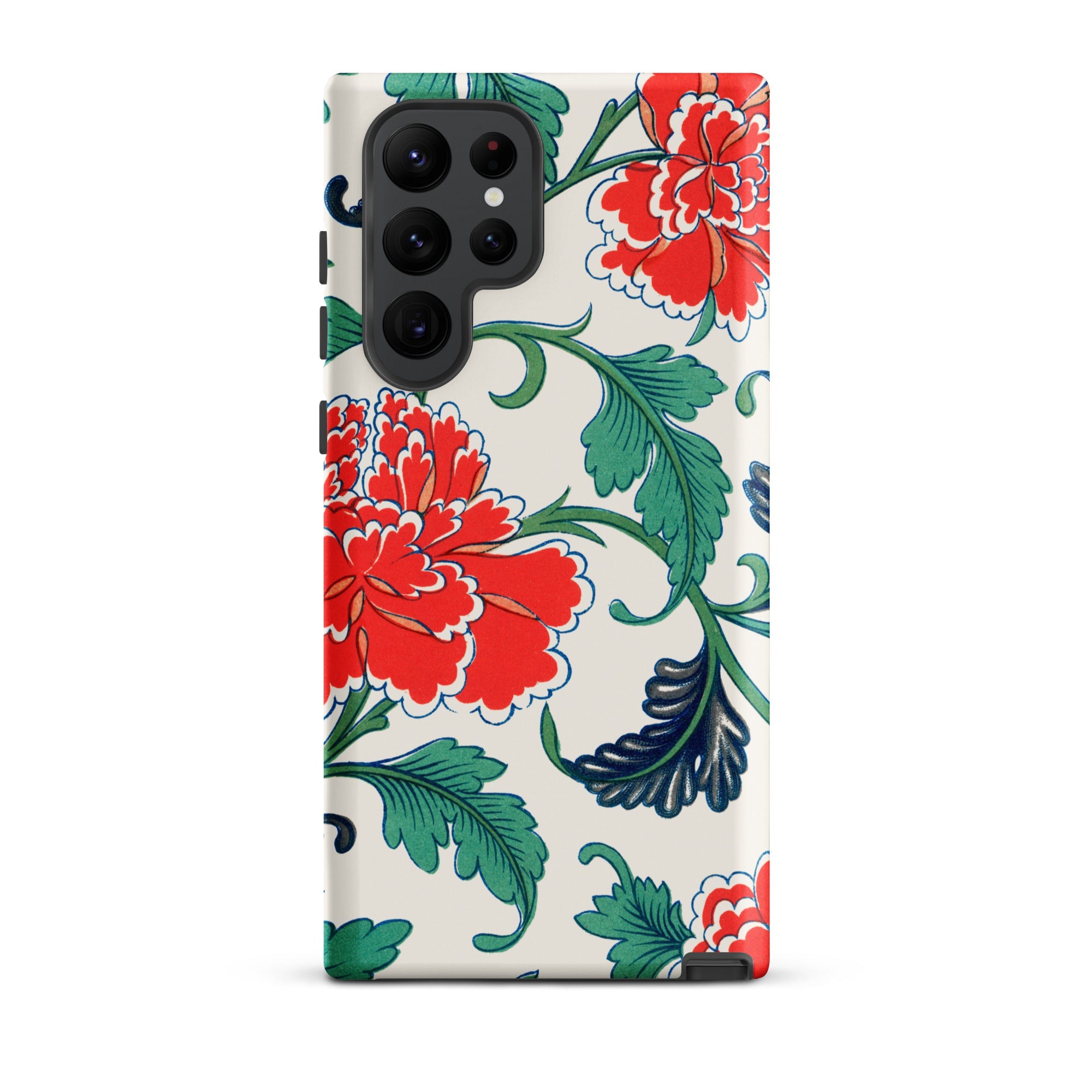 Red Peonies Owen Jones Floral Samsung Case, Galaxy S22 Ultra / Matte, White Phone Case Red Green Floral Pattern