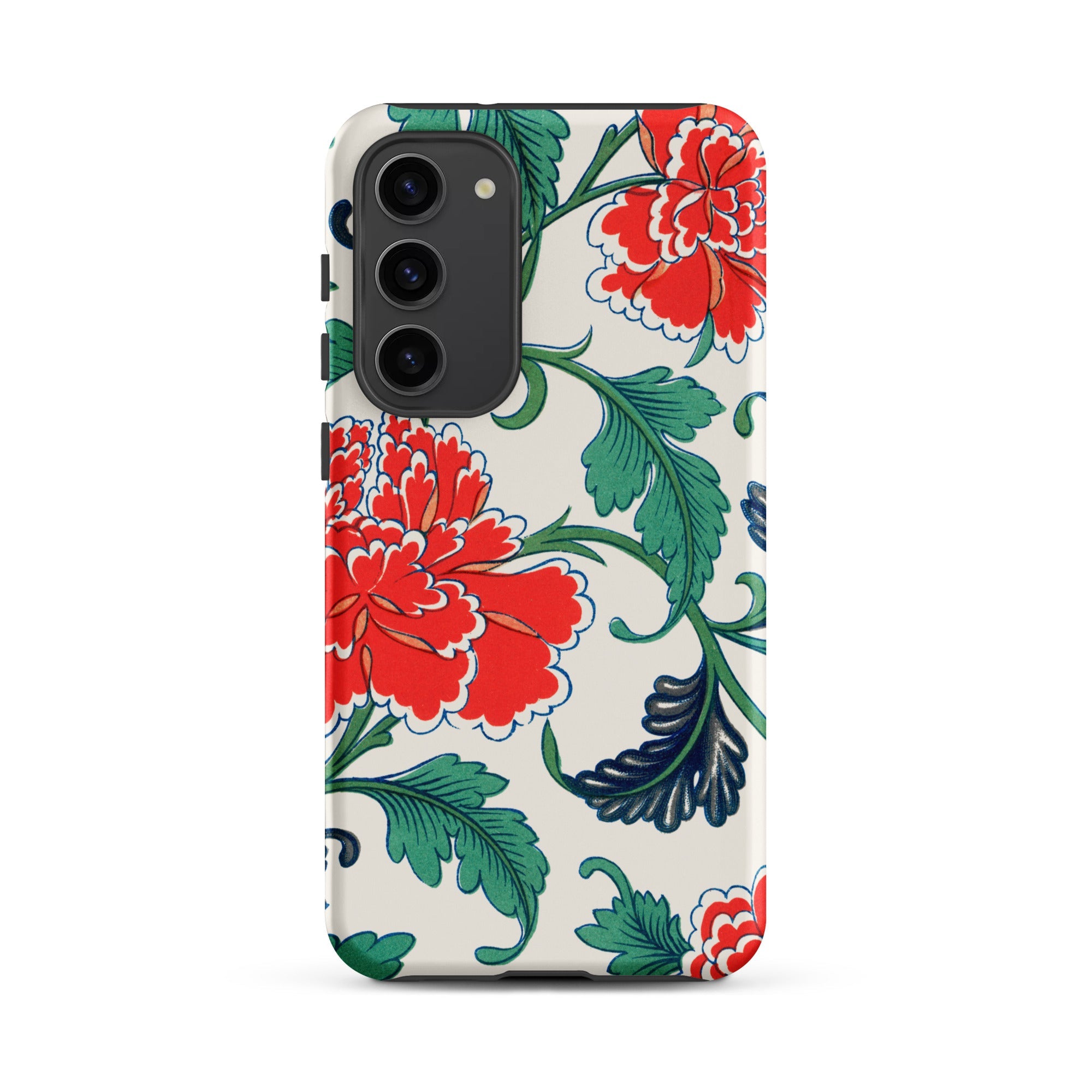 Red Peonies Owen Jones Floral Samsung Case, Galaxy S23 Plus / Matte, White Smartphone Case Vibrant Red Floral Green Leaf
