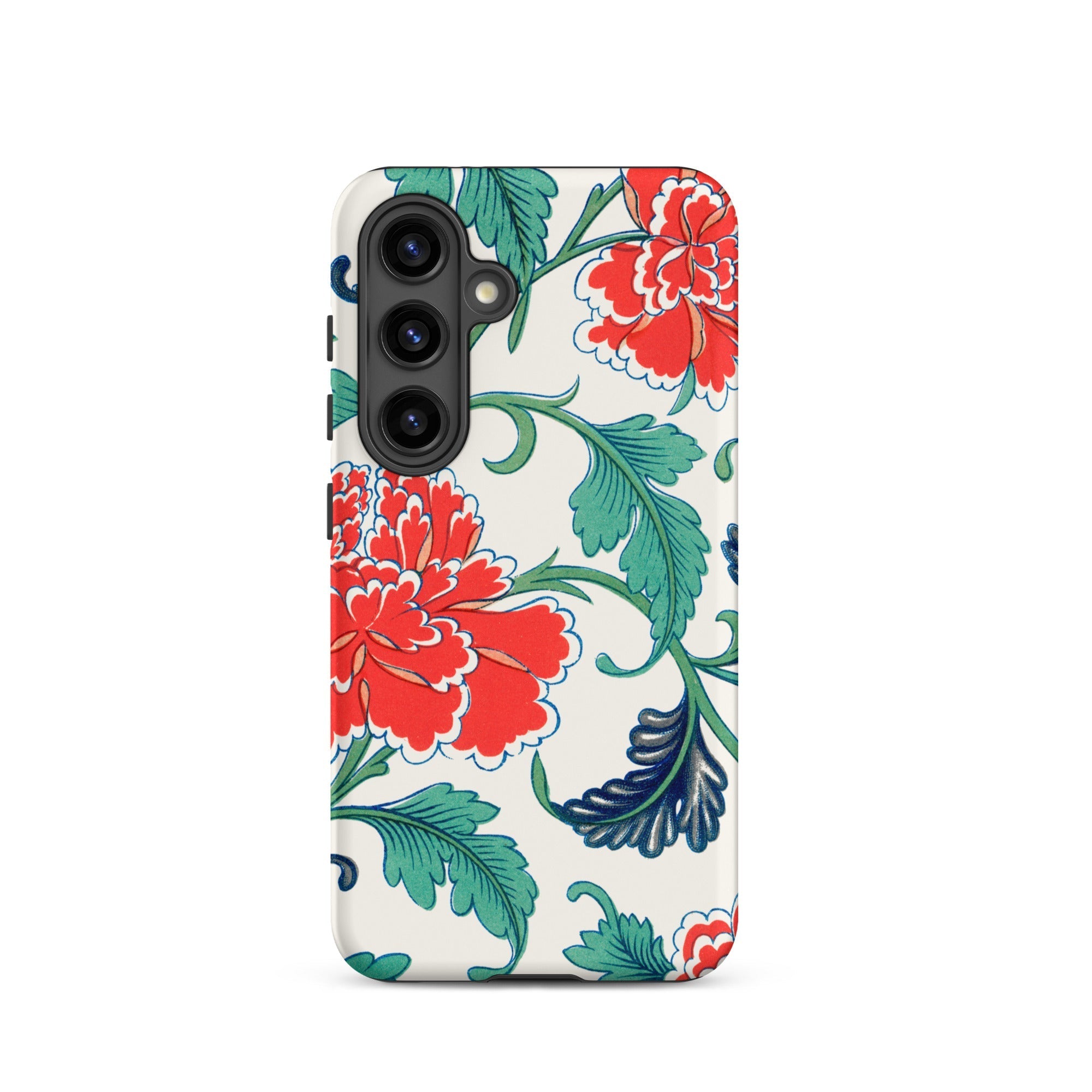 Red Peonies Owen Jones Floral Samsung Case, Galaxy S24 / Matte, Smartphone Case Vibrant Red Blue Floral Pattern White
