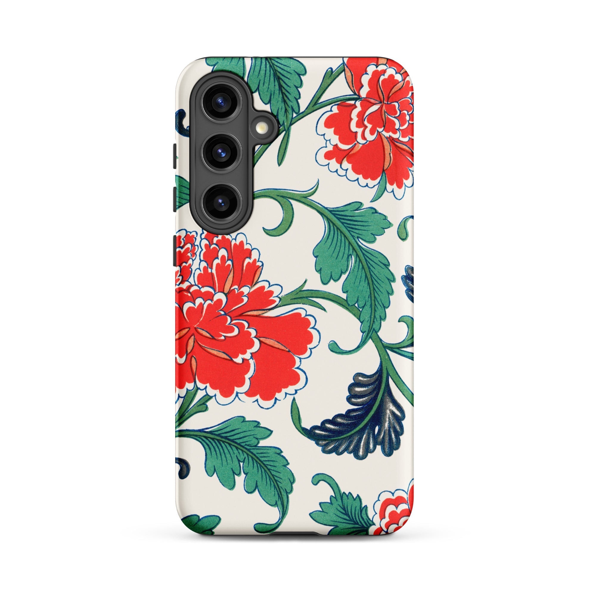 Red Peonies Owen Jones Floral Samsung Case, Galaxy S24 Plus / Matte, White Phone Case Vibrant Red Green Floral Pattern