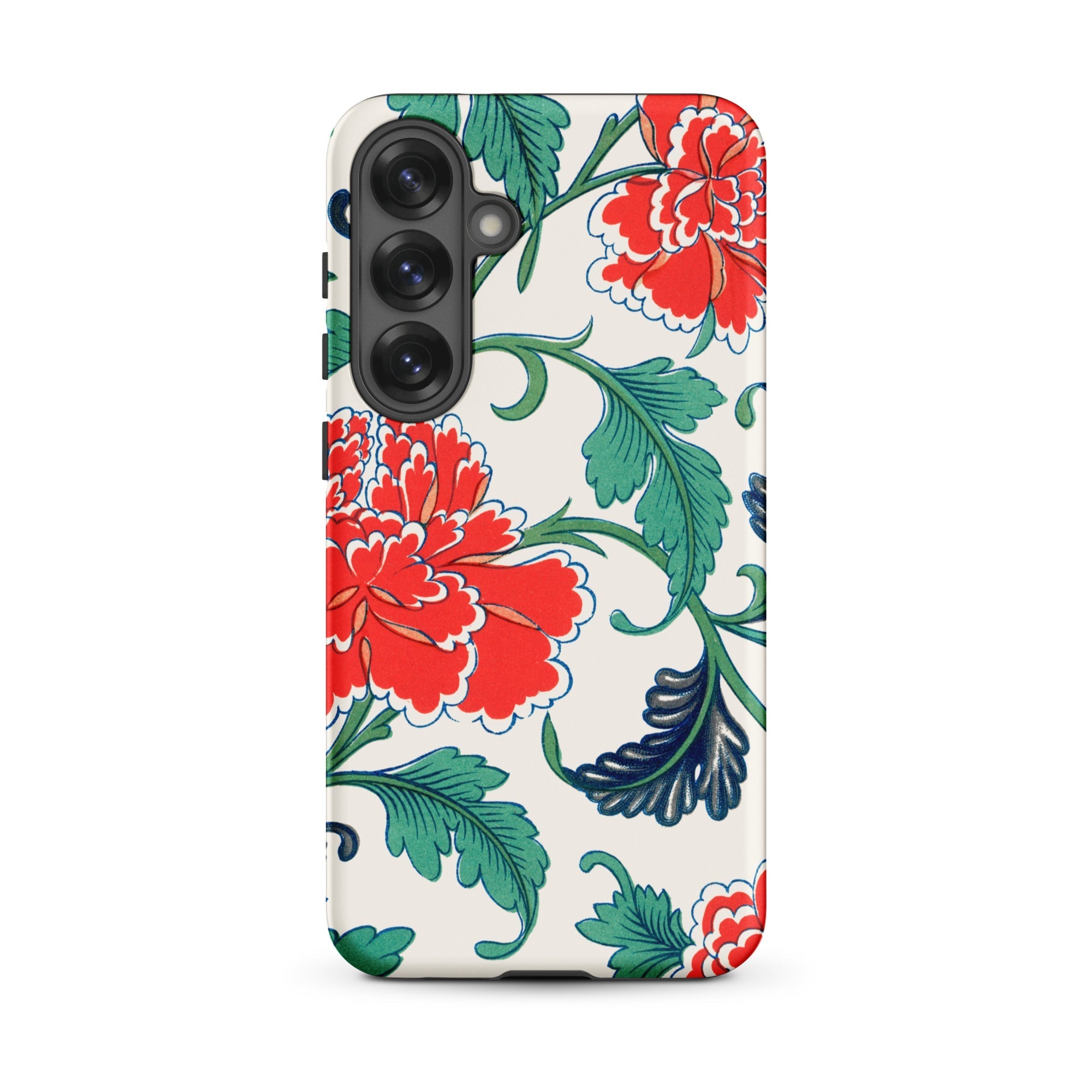 Red Peonies Owen Jones Floral Samsung Case, Galaxy S25 Plus / Matte, White Phone Case Vibrant Red Green Floral Pattern