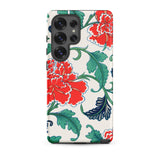 Red Peonies - Owen Jones Floral Samsung Case, Galaxy S25 Ultra / Matte, White Smartphone Case Vibrant Red Green Floral Pattern