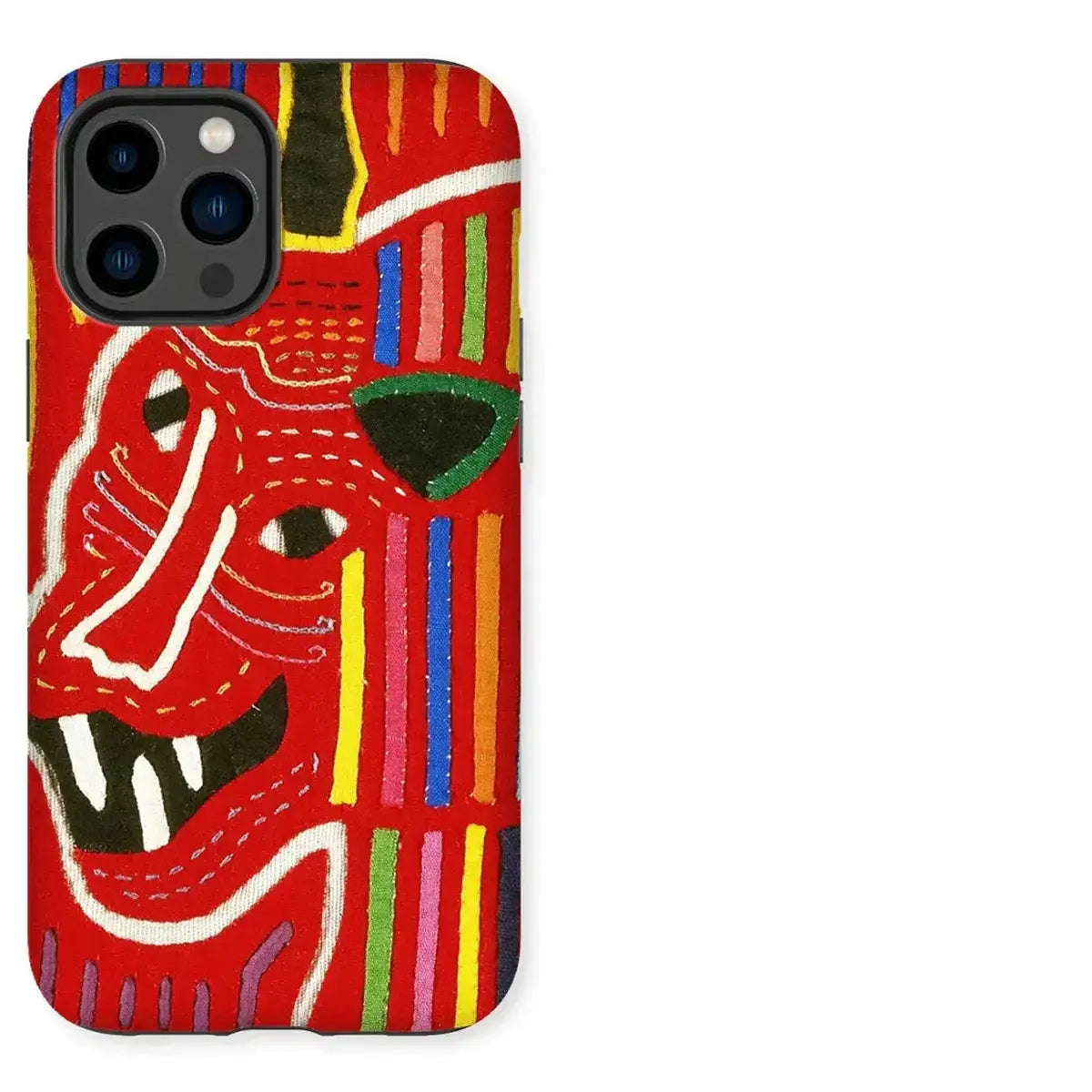 Red phone case with colorful tiger design, perfect art iPhone case for eclectic nerds