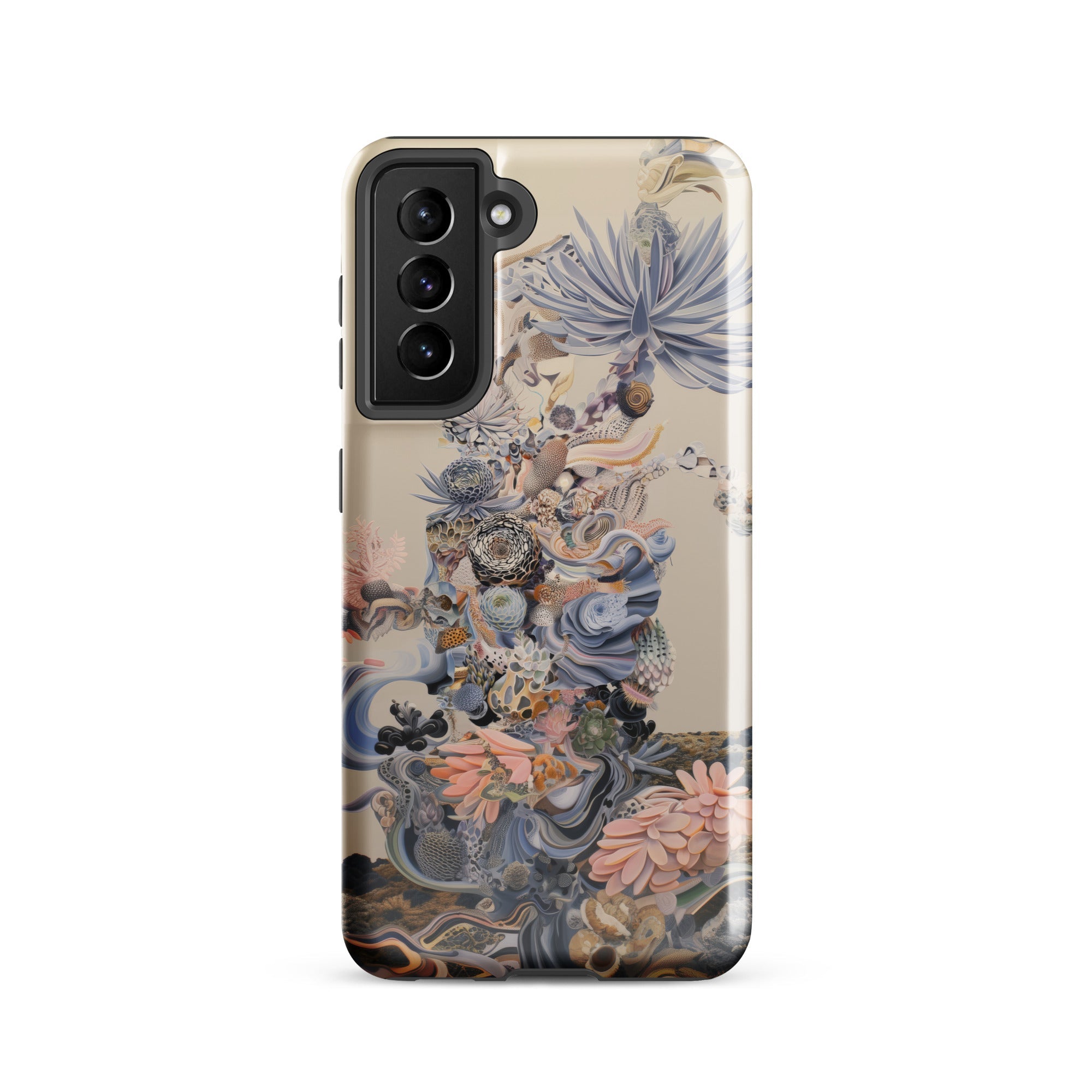 Regalia Surreal Succulent Cornucopia Samsung Case, Galaxy S21 / Gloss, Smartphone Cream Colored Case Adorned Intricate Colorful Floral