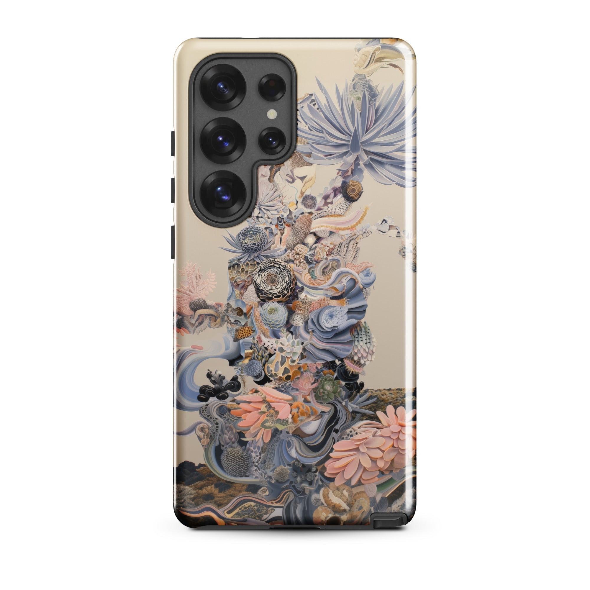 Regalia Surreal Succulent Cornucopia Samsung Case, Galaxy S25 Ultra / Gloss, Smartphone Cream Colored Case Intricate Abstract Floral Design