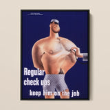 Regular Check-ups Keep Him on the Job Art Print / Canvas Framed Poster Cartoon Man White Polka-dot Underwear Cap Check Ups, Herbert