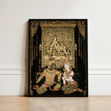 Black-framed Thai Gold Leaf Artwork Two Figures Ornate Spellbinding Temple Art, Traditional Mythology
