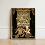 Framed Thai Traditional Art Print Intricate Gold Black Spellbinding Temple, Mythology