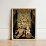 Framed Thai Traditional Art Print Intricate Gold Black Spellbinding Temple, Mythology