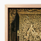Framed Piece Intricate Gold-leaf Artwork Black Background Traditional Spellbinding Temple Art, Thai Mythology