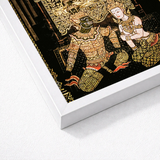 Framed Thai Traditional Artwork Intricate Gold Black Patterns Spellbinding Temple Art, Mythology