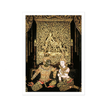 Rendezvous - Traditional Thai Temple Art Print, Traditional Thai Temple Mural Artwork Figures Ornate Classical