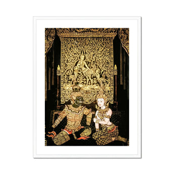 Rendezvous - Traditional Thai Temple Art Print, Traditional Thai Mural Artwork Mythological Figures Ornate Gold